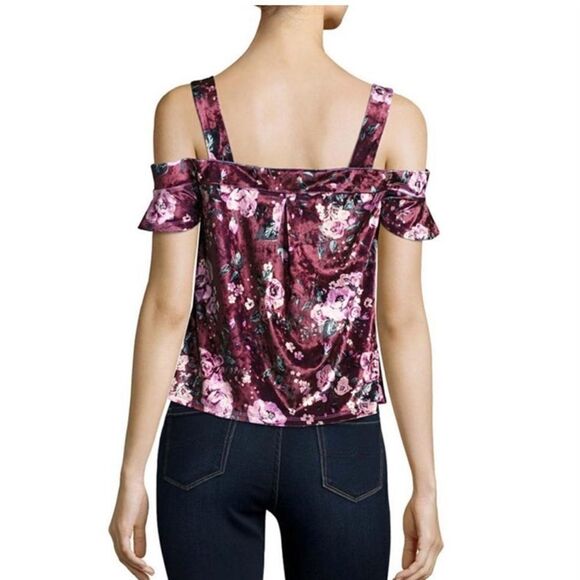✨Self Esteem Crushed Velvet Floral Millennial Cold ShoulderTop✨ - Picture 10 of 11
